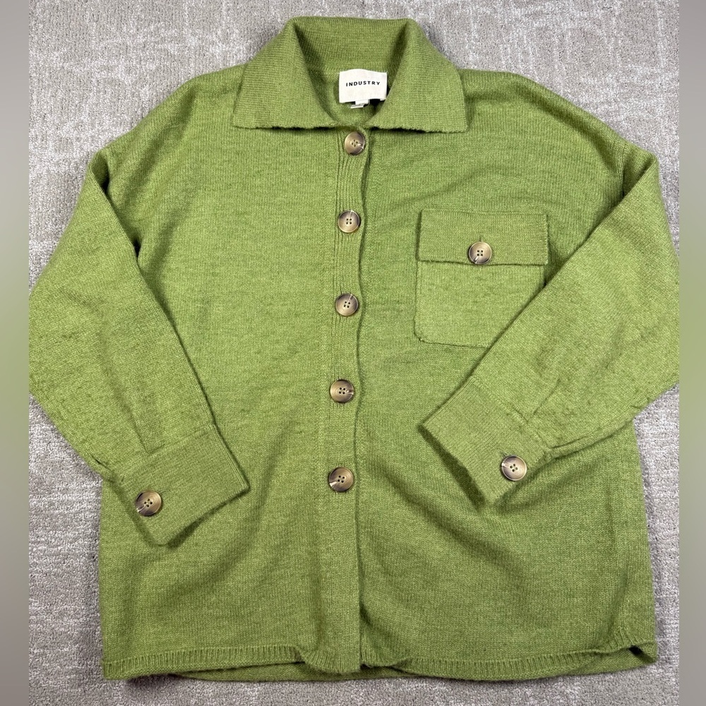 Industry Green Boho Chunky Button Down Long Sleeve Cardigan Sweater Womens M